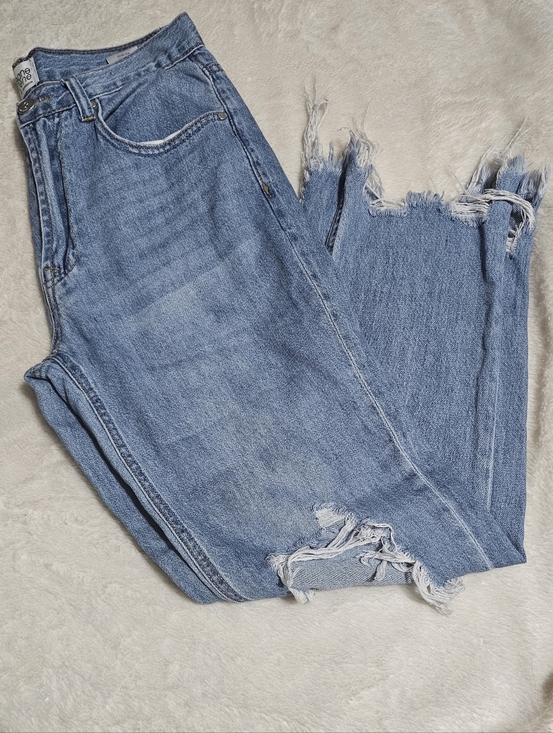Insane Gene Denim - Light Blue Distressed Boyfriend Jeans with Frayed Hem